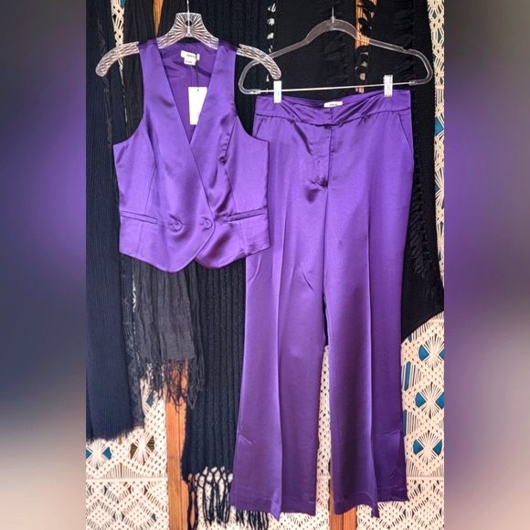 Jason Wu Eggplant Satin 2 Piece Tuxedo Set - Picture 2 of 3